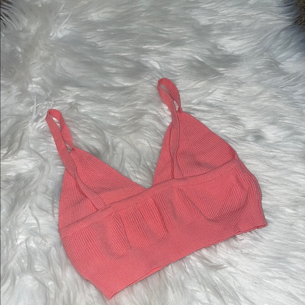 Luna Ivy Coral Ribbed Knit Bralette - Picture 3 of 5